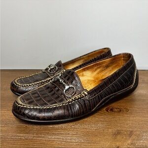MARTIN DINGMAN Men’s Crocodile Horse Bit Slip On Loafers Brown Size 10